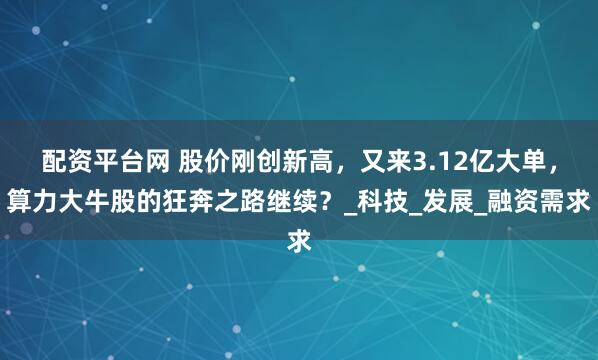 配资平台网 股价刚创新高，又来3.12亿大单，算力大牛股的狂奔之路继续？_科技_发展_融资需求